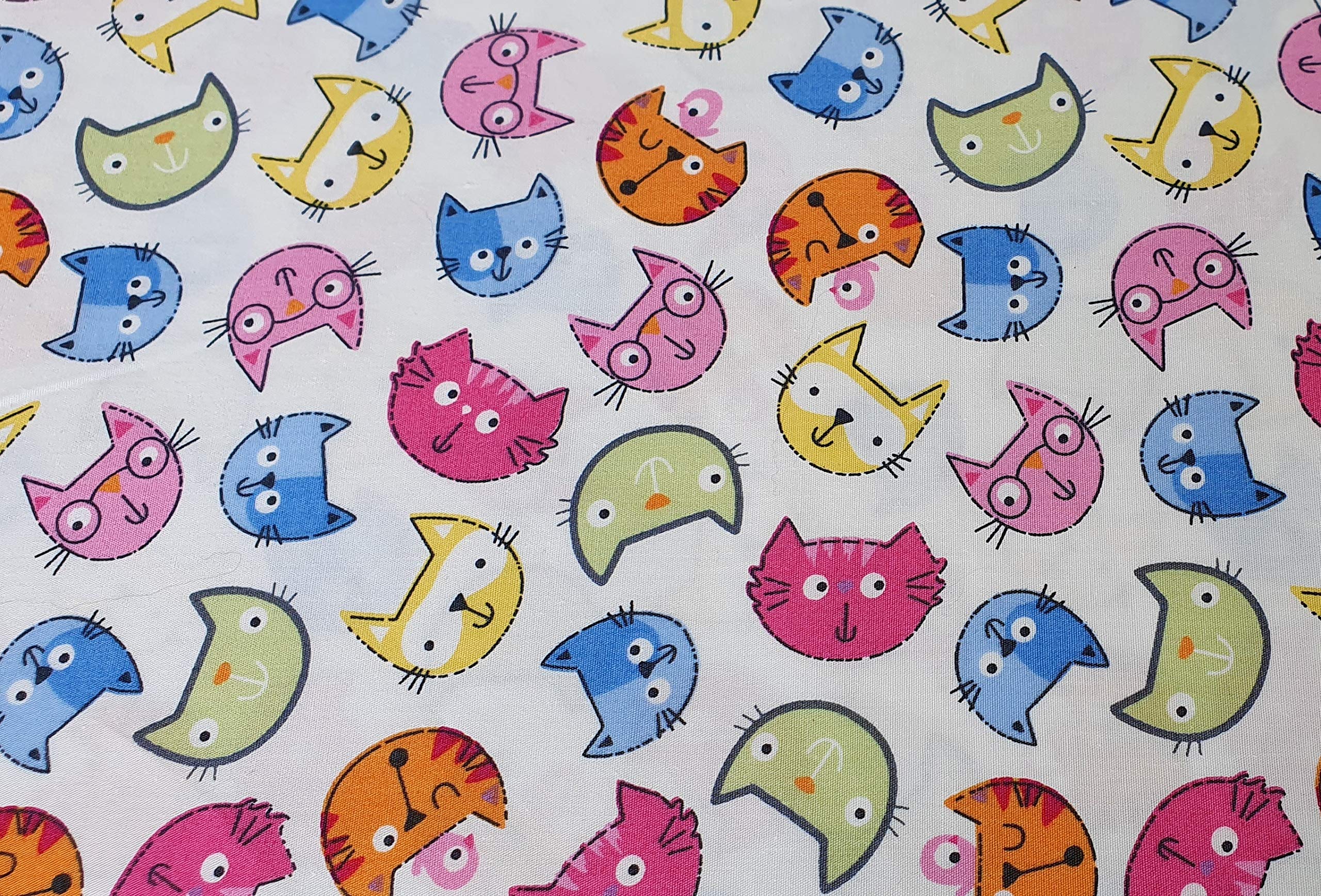 Oddies Multicoloured Cotton Poplin Kitty Cat Print Design - Ivory Background 110 Cm 100% Cotton Fabric -130 Gsm - Per Metre (Cp0844ivo)