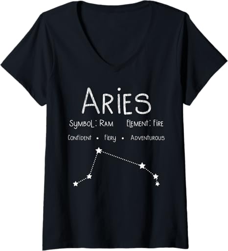 Womens Vintage Distressed Aries Symbol Zodiac Sign Birthday Gift V-Neck T-Shirt