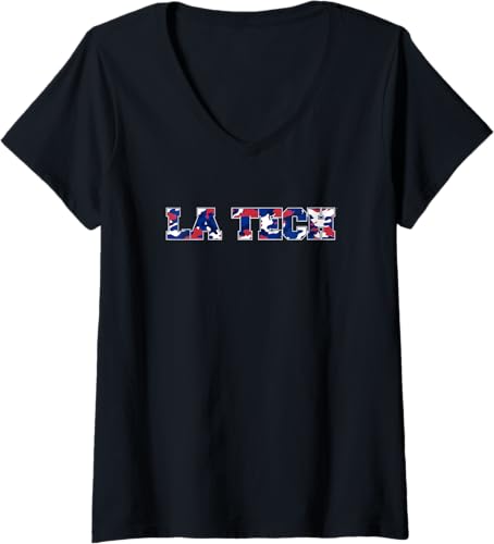 Womens Louisiana Tech Bulldogs Camo V-Neck T-Shirt Negro,Jaspeado Oscuro,Gris Jaspeado