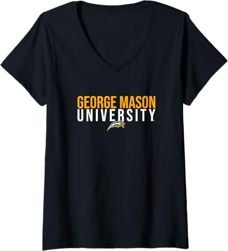 Camiseta de mujer George Mason University Patriots apilada con cuello en V, Negro -