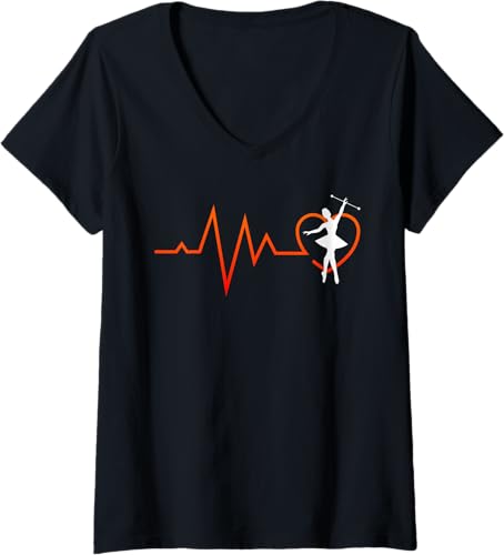 Majorette Heartbeat Gymnastics Baton Twirling V-Neck T-Shirt