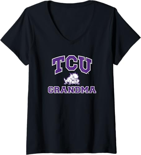 TCU Horned Frogs Grandma - Camiseta con cuello en V para mujer, Negro - Negro,Jaspeado Oscuro,Gris Jaspeado