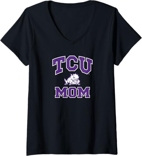 Camiseta TCU Horned Frogs Mom con cuello en V para mujer, Negro - Negro,Jaspeado Oscuro,Gris Jaspeado