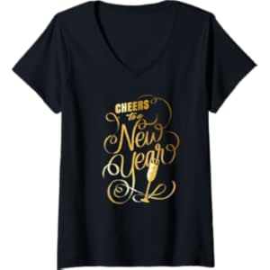 Womens Happy New Years Cheers To A New Year Holidays Celebration V-Neck T-Shirt
