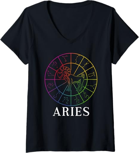 Womens Aries Zodiac Sign Aries Birthday Aries Astrology V-Neck T-Shirt
