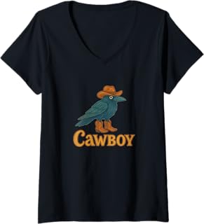 Womens Cawboy Caw Caw Cowboy Brow Illustration V-Neck T-Shirt