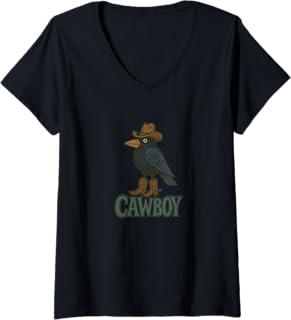 Womens Cawboy Caw Caw Cowboy Brow Illustration V-Neck T-Shirt