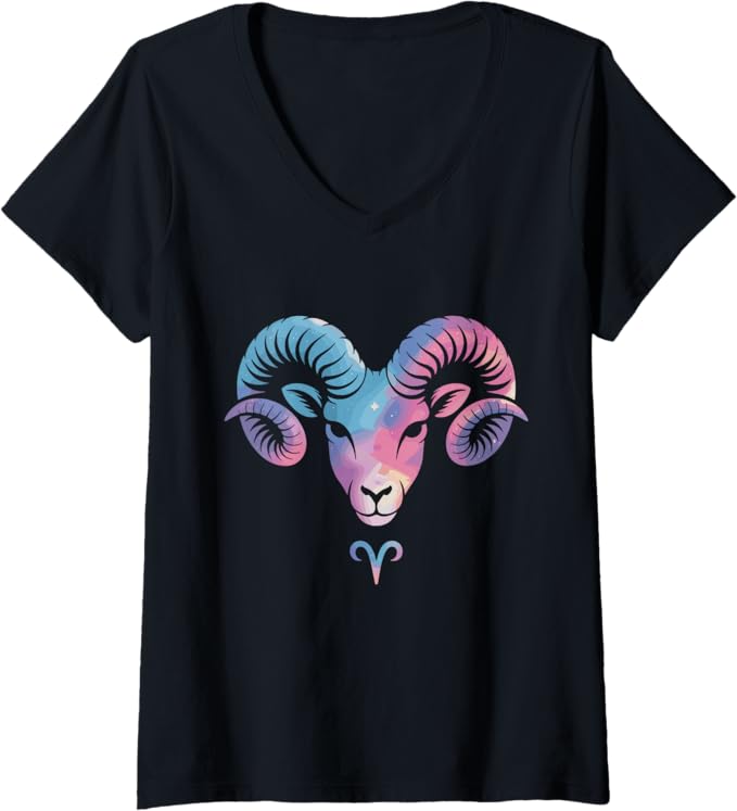 Womens Aries Zodiac Sign Symbol Aries Logo Horoscope Love Aries V-Neck T-Shirt