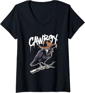 Womens Cawboy Crow - Funny Cowboy Pun Western Crow Lover V-Neck T-Shirt
