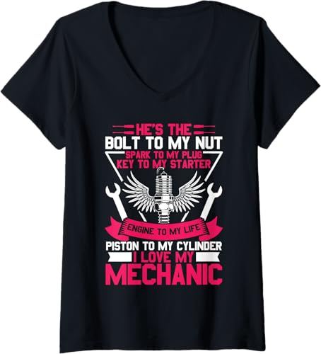 I Love My Mechanic wife Girlfriend V-Neck T-Shirt