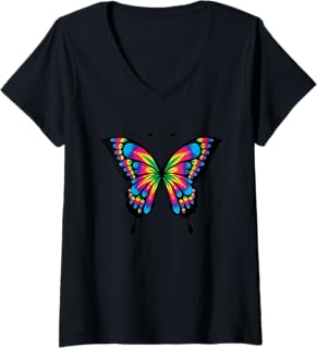 Womens Colorful Butterfly V-Neck T-Shirt