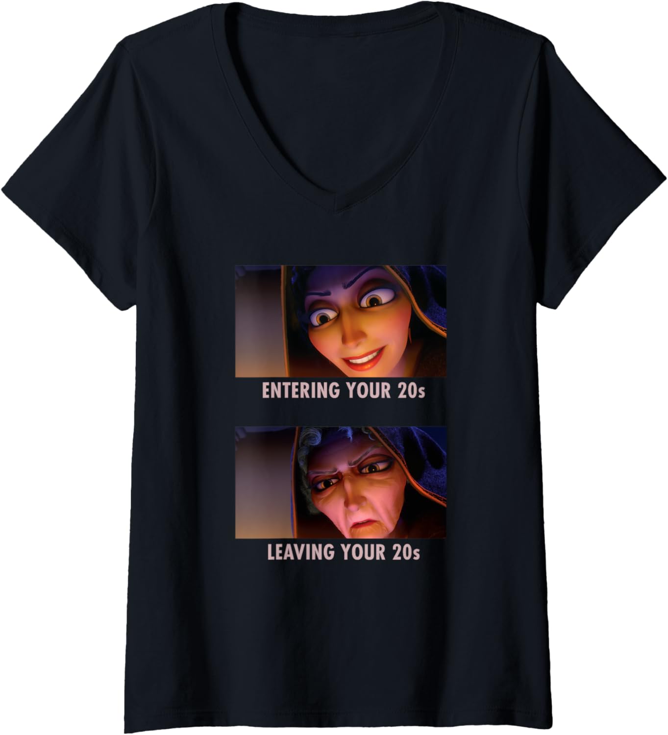 Mujer Disney Villains Mother Gothel Entering/Leaving Your 20s Meme Camiseta Cuello V