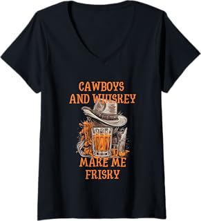 Womens Cawboys and Whiskey Whiskey & Cawboys Funny Whiskey V-Neck T-Shirt