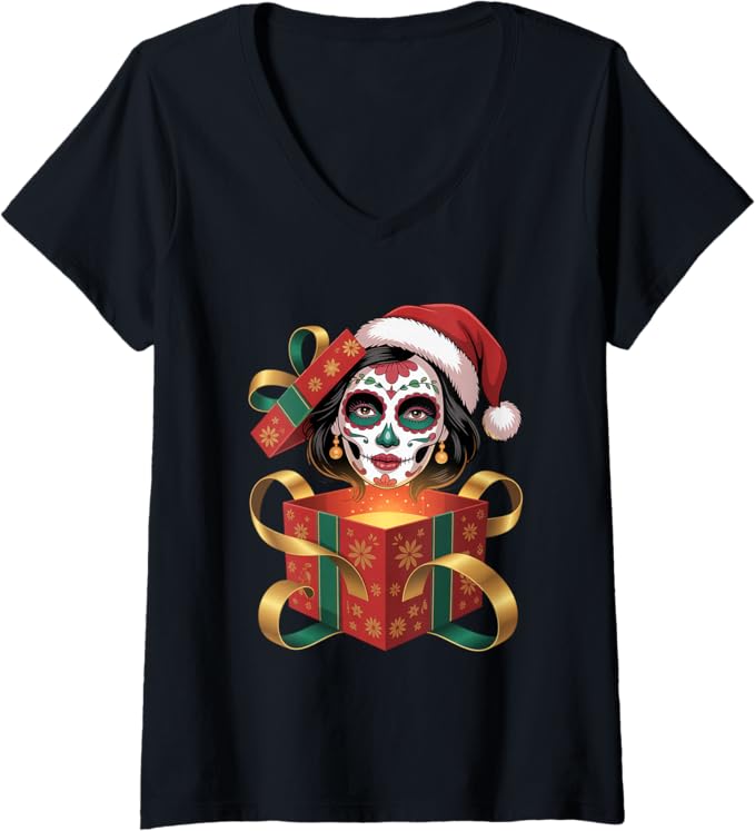 Christmas Skull Gifts Artistic Holiday Santa Tees