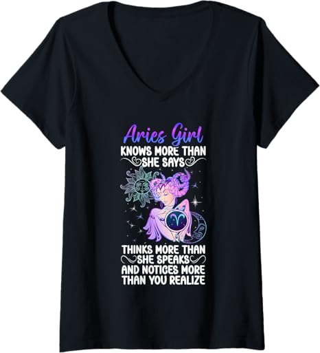Womens Aries Girl Aries Zodiac Sign Aries Birthday V-Neck T-Shirt
