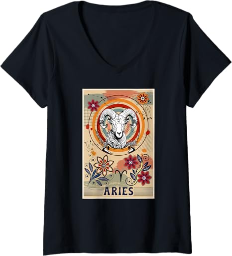 Womens Aries Zodiac Sign Aries Birthday Aries Horoscope V-Neck T-Shirt