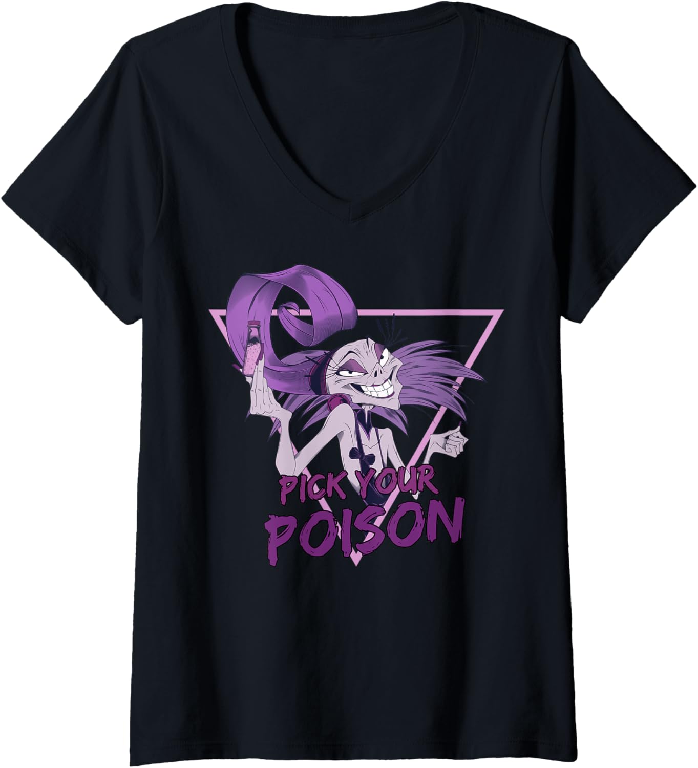 Disney Villains Yzma Pick Your Poison Portrait V-Neck T-Shirt, Black, S