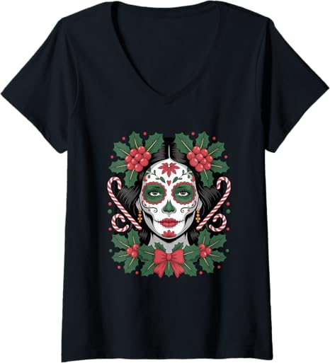 Christmas Skull Gifts Artistic Holiday Santa Tees