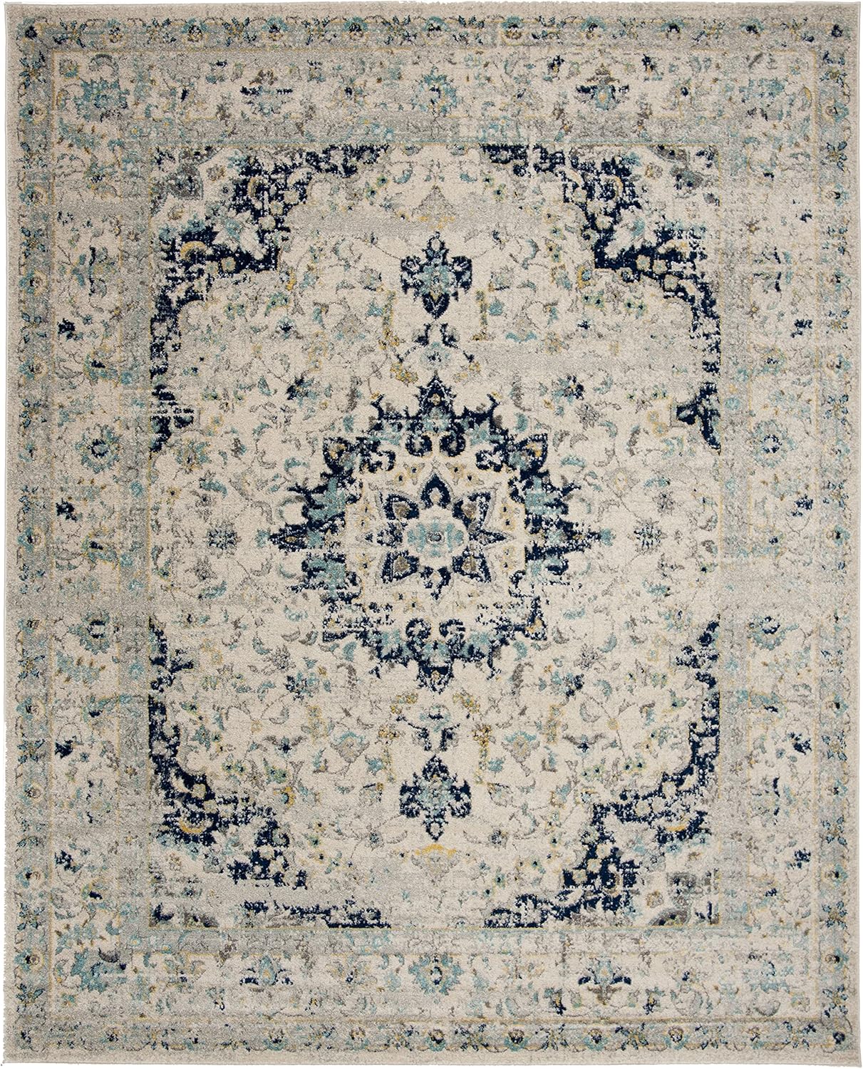 Ivory and Blue Synthetic Reversible 5' x 7' Area Rug