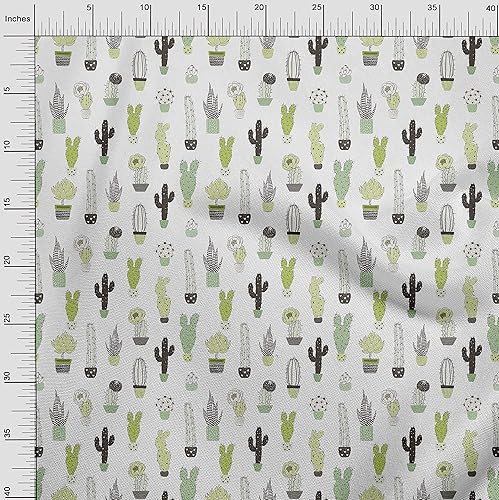 Miniatura 4 de oneOone Cotton Flex White Fabric Cactus Dress Material Fabric Print Fabric by The Yard 40 Inch Wide-XS