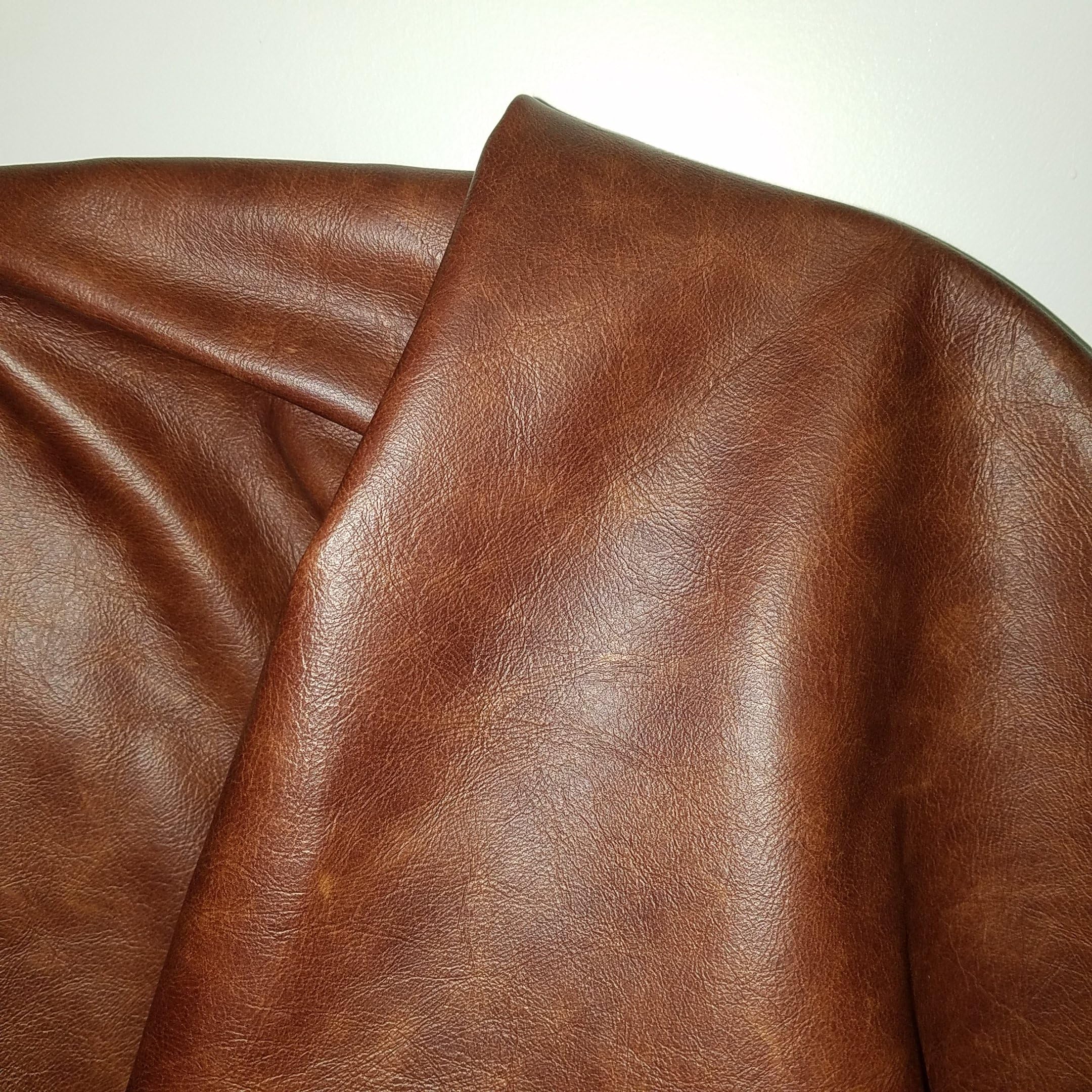 NAT Leathers Cognac Brown 2 Tone Vintage Two Tone Soft Upholstery Chap Cowhide 2.5 oz Genuine Leather Hide 20 x 24 inch Cut Produced in Italy