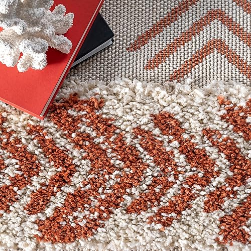 Miniatura 8 de nuLOOM Zuri - Alfombra tribal lanuda con bandas, 2 pies 6 pulgadas x 8 pies, óxido