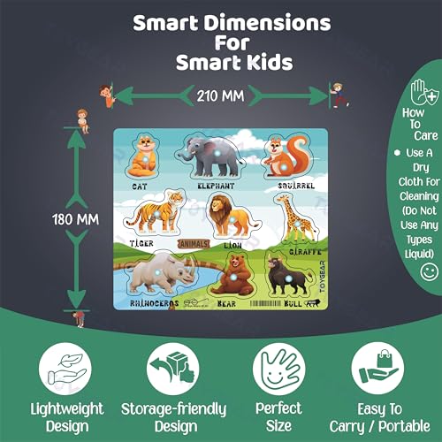 Image of Wooden Jungle Animals Eco Friendly Learning Toys Puzzle for Brain Training /jorky Cutting Puzzle for Home /School /Non-Toxic /Education Memory Games for Baby Boy and Girl