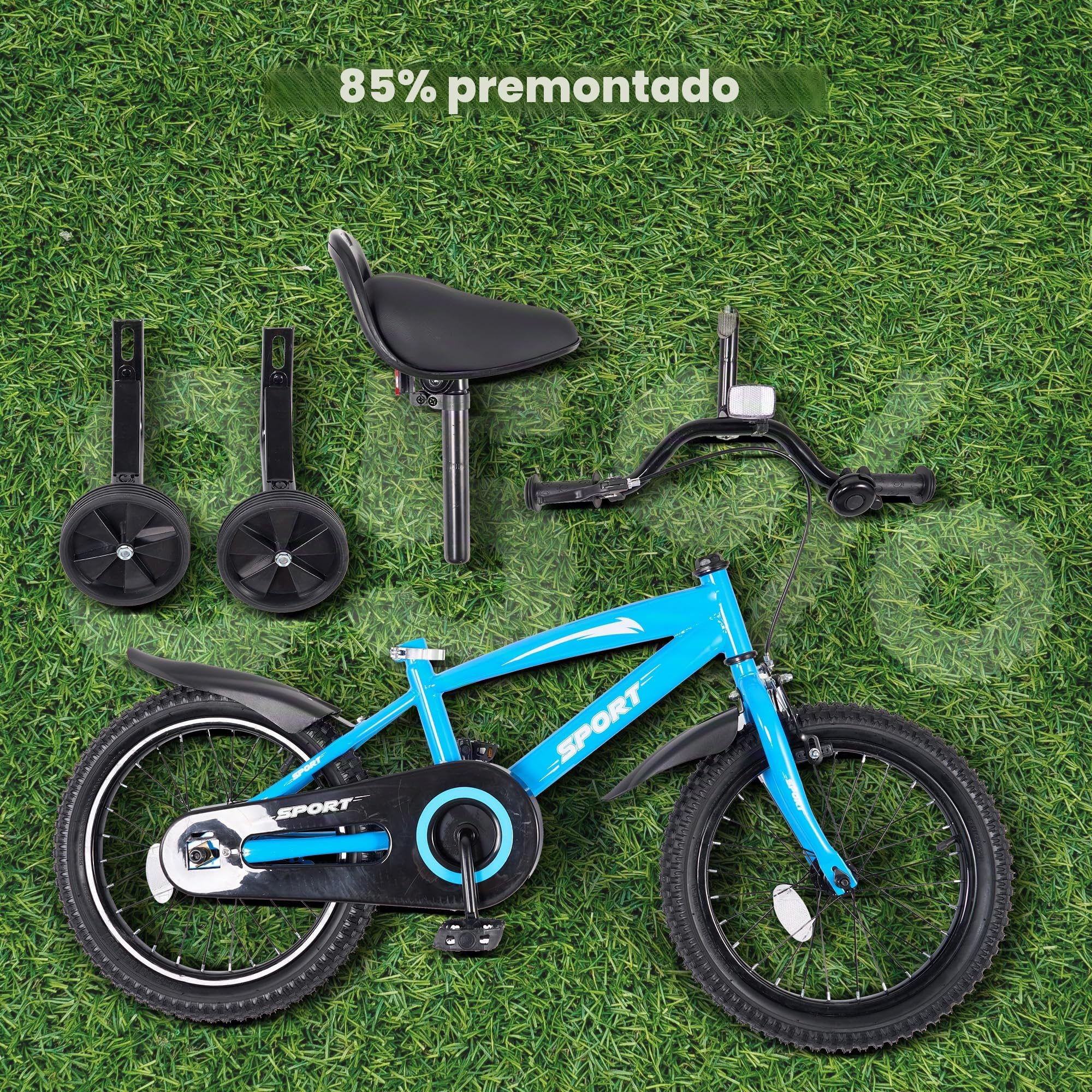 BODIOO Bicicleta infantil de 14 pulgadas, bicicleta para niños y niñas con ruedas estabilizadoras, marco estable, asiento ajustable, freno de mano y freno de contrapedal, adecuado para ciclistas de 94