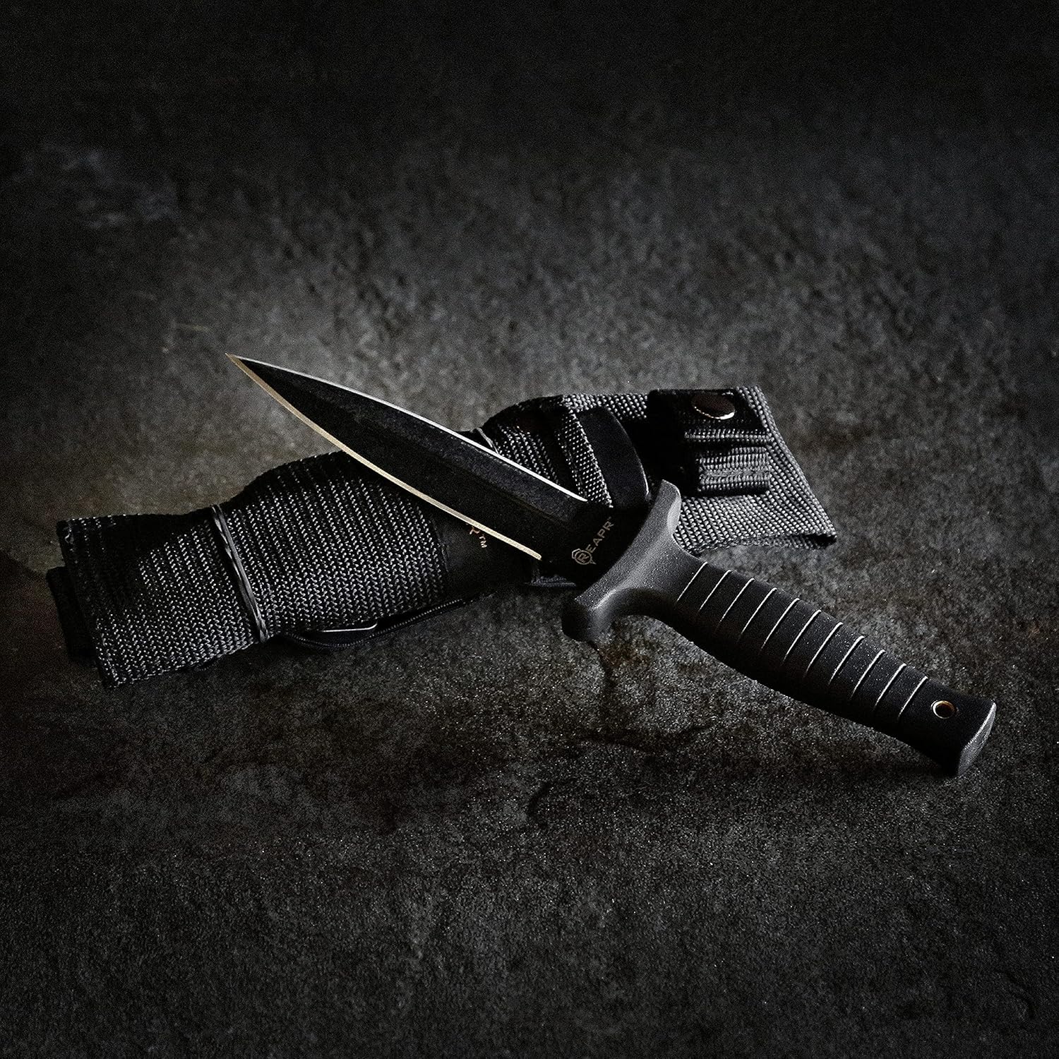 Reapr 11002 Tac Boot Knife, 4.75 Inch Double Edge Self Defense Knife for EDC | Use as Ankle Knife, Belt Knife or Over Shoulder Carry | 4.25" Hi Grip Handle | Nylon Web Sheath with Abs Insert