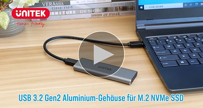 UNITEK M.2 SSD Gehäuse & SATA Adapter - USB 3.2 Tool-Free Für NVMe & SATA Festplatten