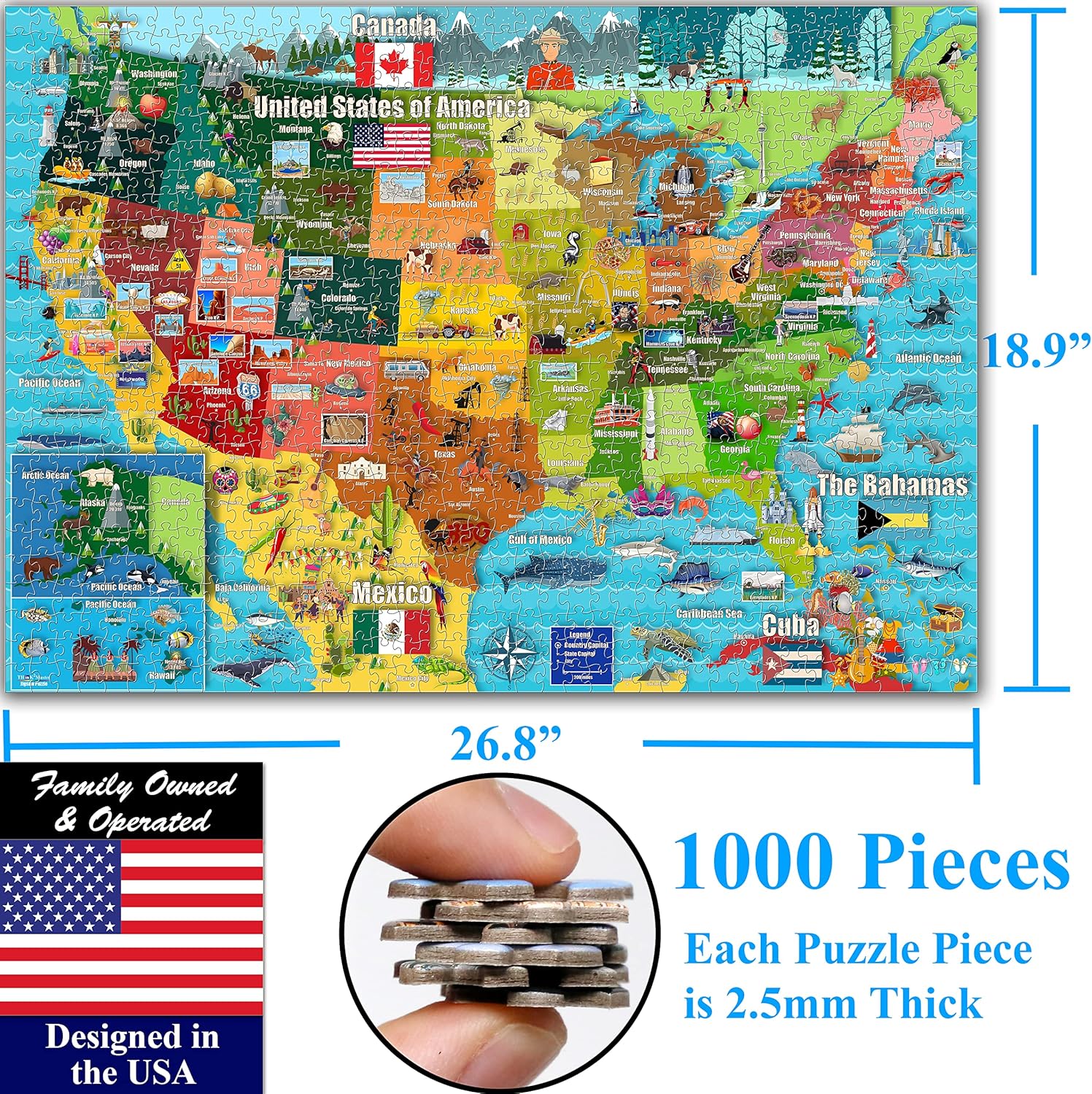 Think2Master Colorful United States Map 1000 Pieces Jigsaw Puzzle for 13+, Seniors, Adults & Families. Great Educational Gift for Interest in the USA Map. Size: 26.8” X 18.9”