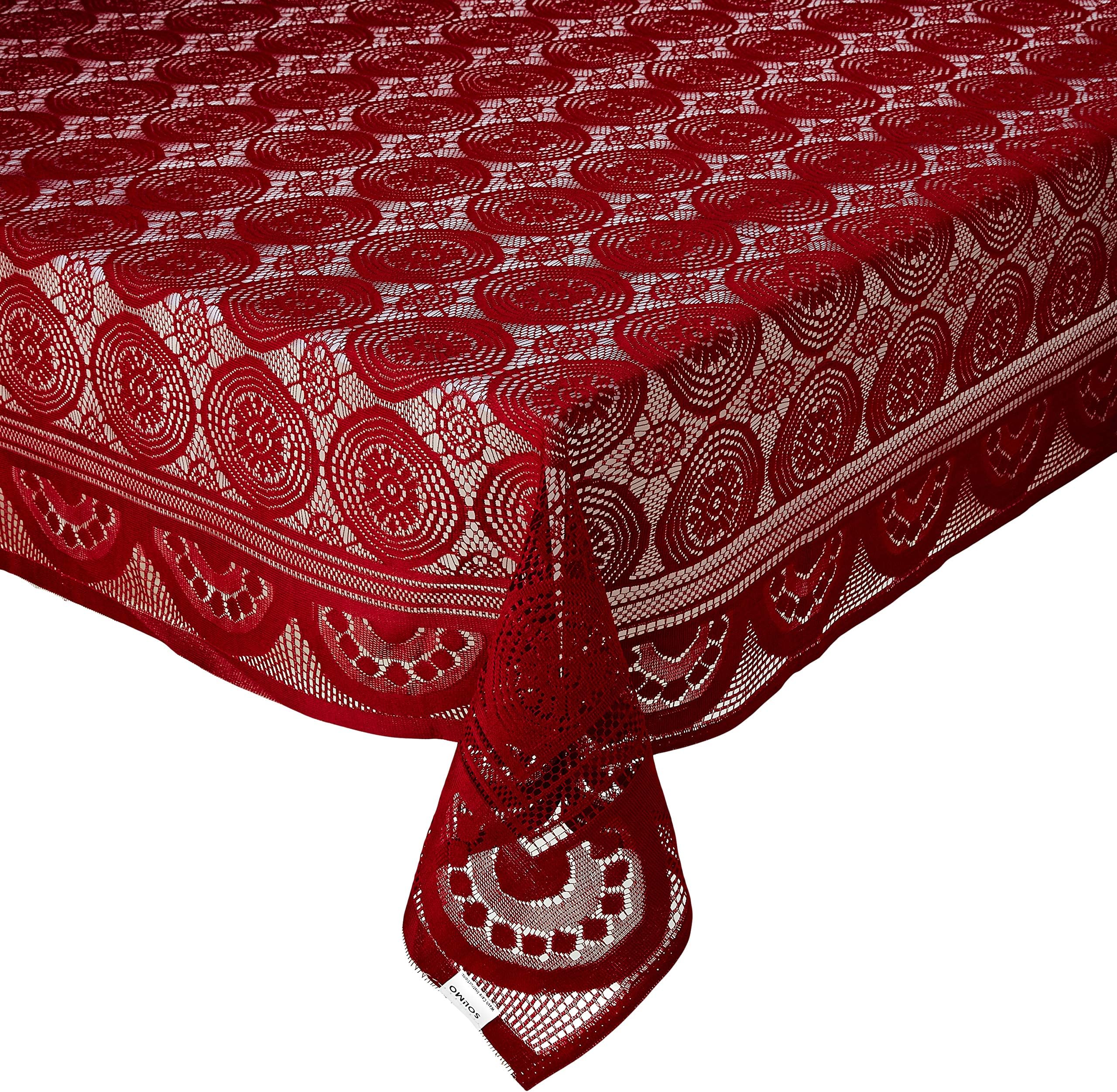 Amazon Brand - Solimo Cotton Rectangular Circles Dining Table Cover (Maroon,Pack of 1)