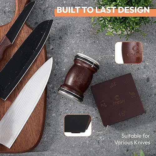 Miniatura 8 de Afilador de cuchillos rodantes, kit de herramientas de afilado profesional para cuchillos de cocina, ofrece ángulo magnético de 12, 15, 20 y 25,