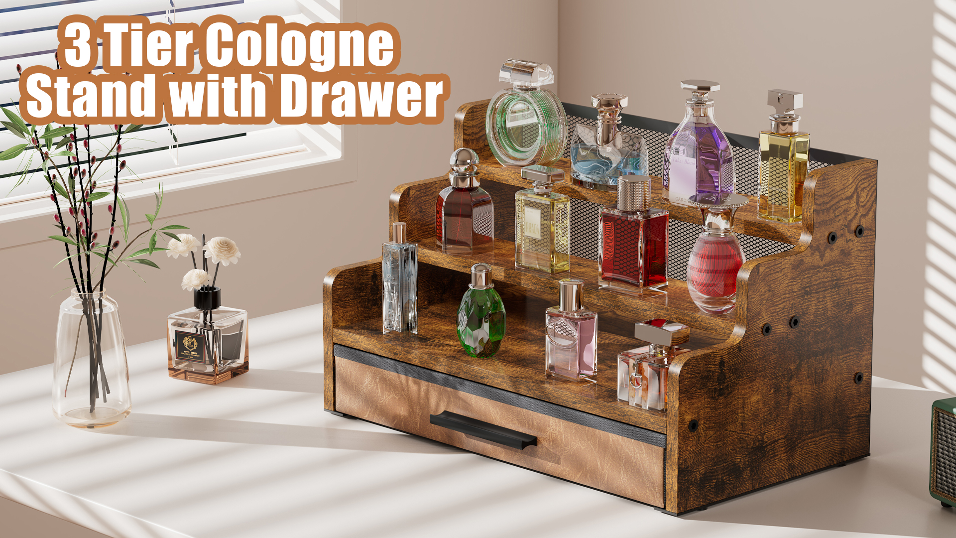 Amazon.com: Yuzehuaza 3 Tier Cologne Stand with Drawer