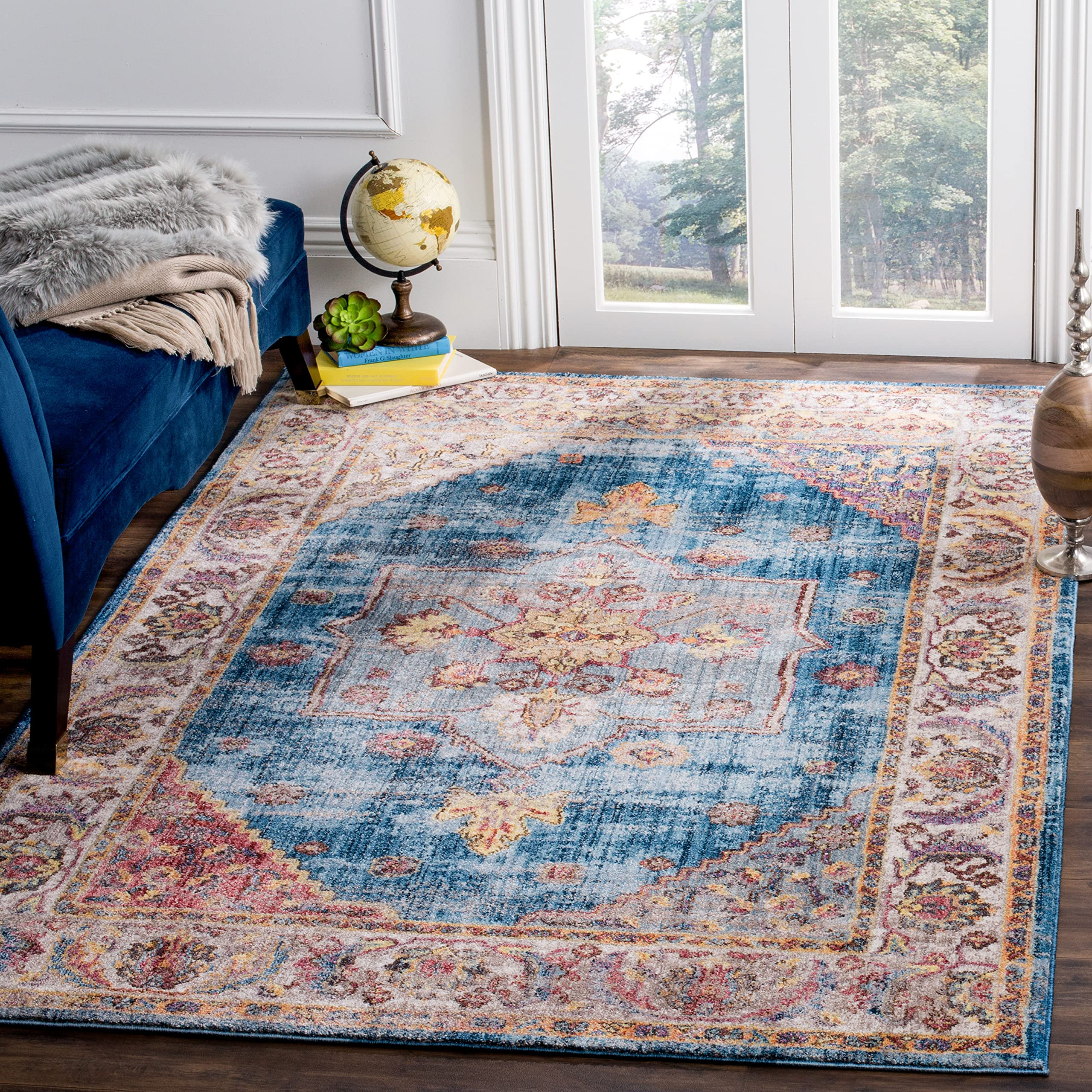 Safavieh Trendy New Transitional Indoor Woven Rectangle Area Rug, Bristol Collection, BTL349, in Blue / Ivory