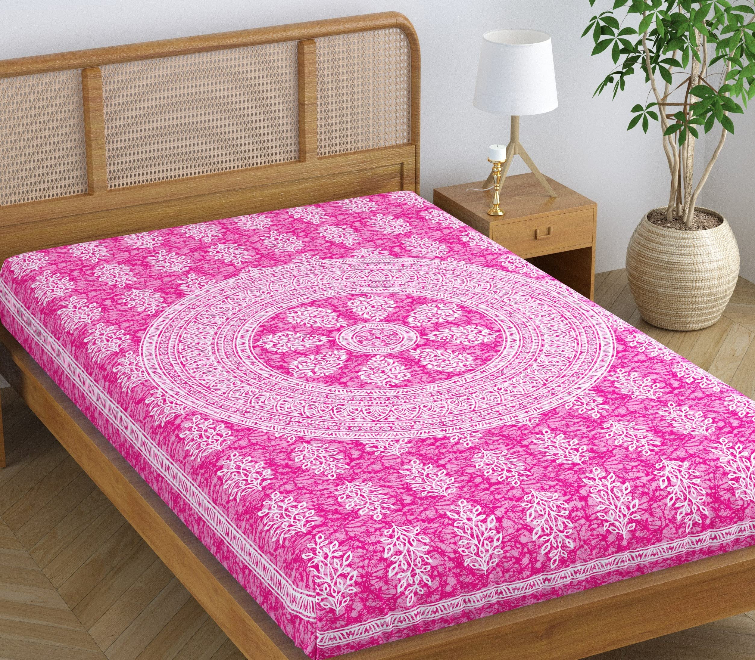 SheetKart Floral Motif 144 TC 100% Cotton Single Bedsheet Jaipuri Printed Bed Cover - Pink (B0BB9V6FYX) Amazon Price History, Amazon Price Tracker