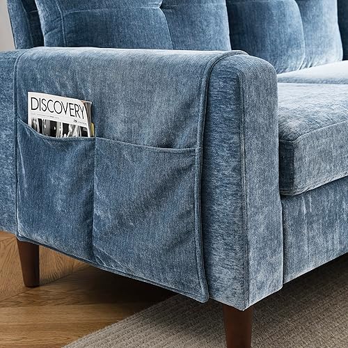 Miniatura 6 de Sofá modular modular reversible en forma de L de 80 pulgadas con práctico bolsillo lateral, patas de madera de goma, muebles modernos de chenilla,