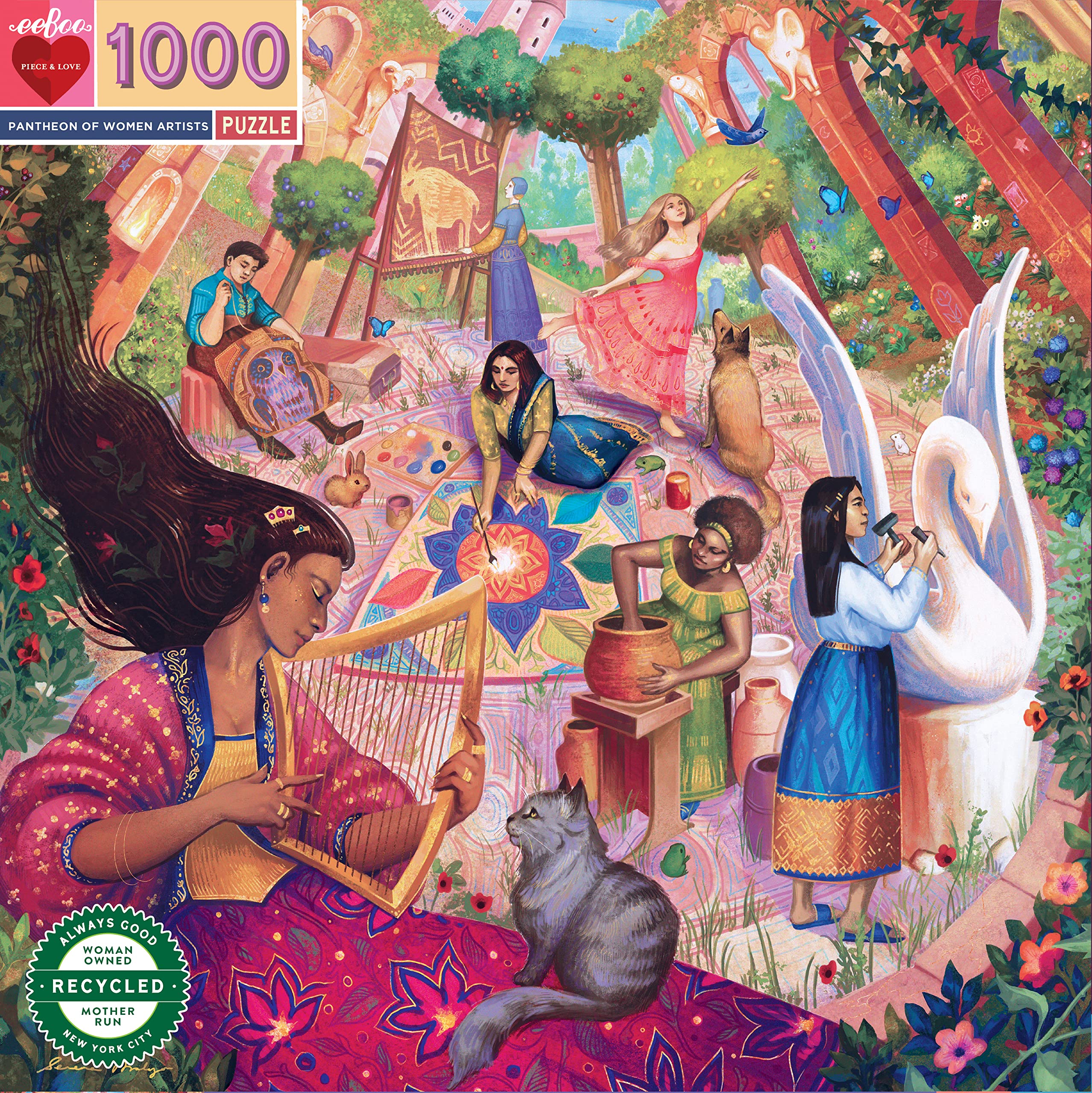eeBoo: Piece and Love Pantheon of Women Artists Puzzle de 1000 pièces pour adultes et familles, comprend des pièces brillantes et robustes et un minimum de poussière de puzzle