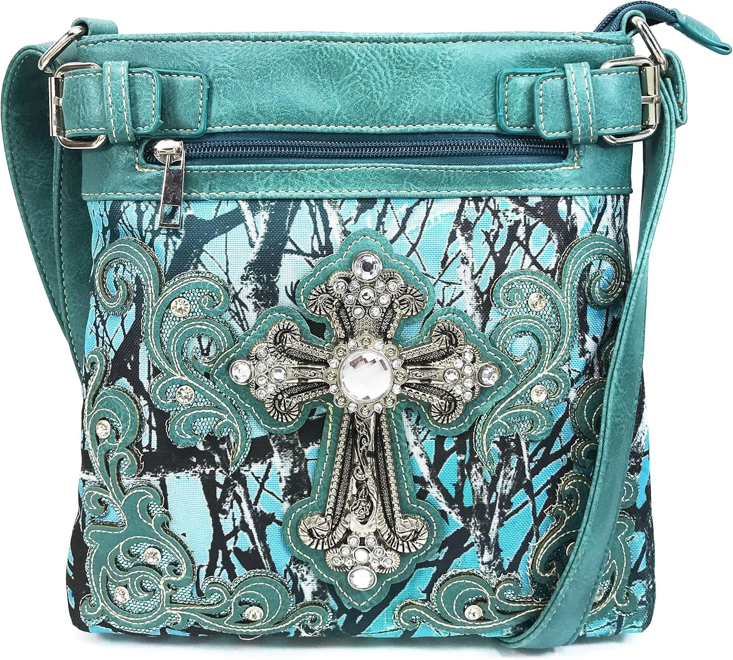 Zelris Camouflage Shine Glow Silver Cross Conceal Carry Crossbody Messenger Bag