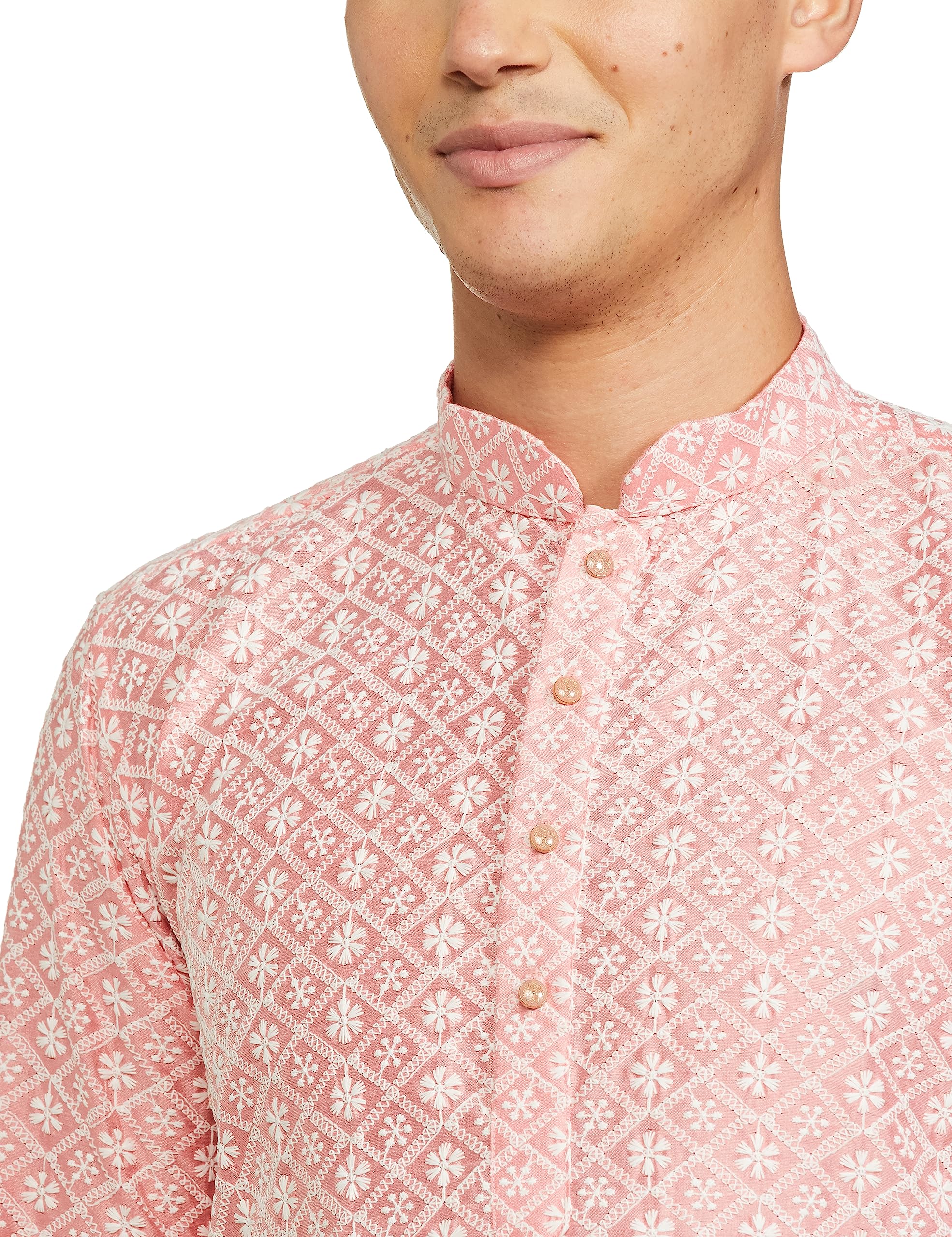Be Active Men's Traditional Embroidered Lucknowi Full Sleeves Kurta || Cotton Kurta For Men || Men Kurta For Wedding || Kurta For Men (Rfsk0013-Kr 11 Xxl) Pink