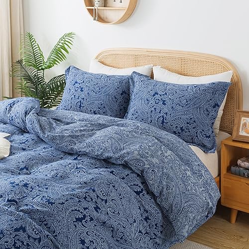 Miniatura 10 de Softta Juego de ropa de cama vintage con estampado de flores de cachemira roja, tamaño individual, juego de funda de edredón de 3 piezas, 100%