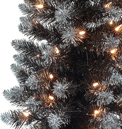 Vista 34 de Árbol azul de moda preiluminado de 3 pies, 97 puntas, 50 luces incandescentes transparentes UL, base de arpillera