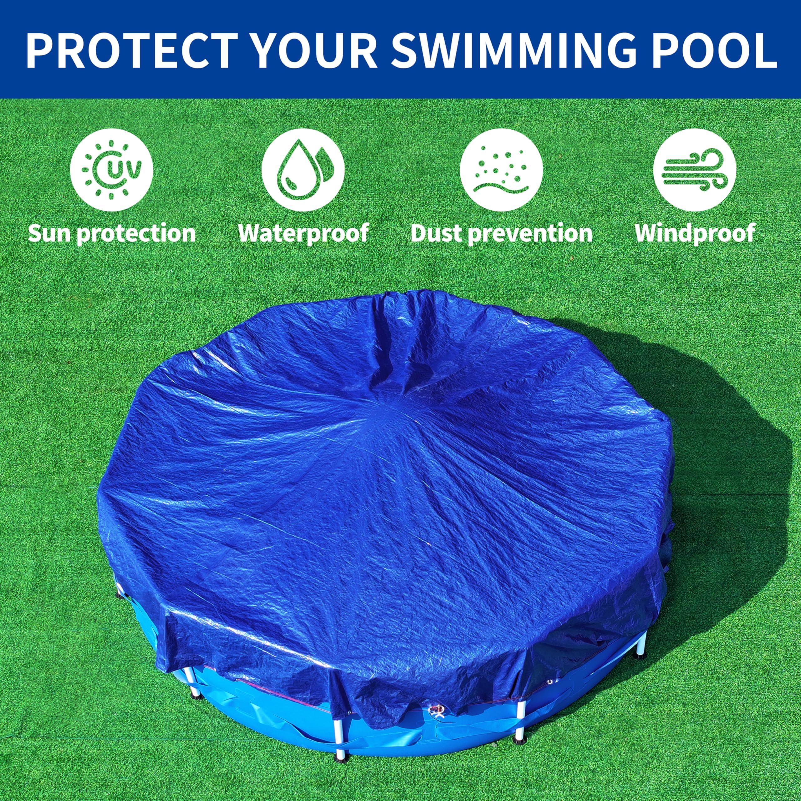 Poolabdeckung für oberirdischen Pool, 4,6 m, inklusive Seilwinde und Kabel, Stärke und Haltbarkeit, UV-Schutz, Blau/Schwarz (nur Abdeckung)