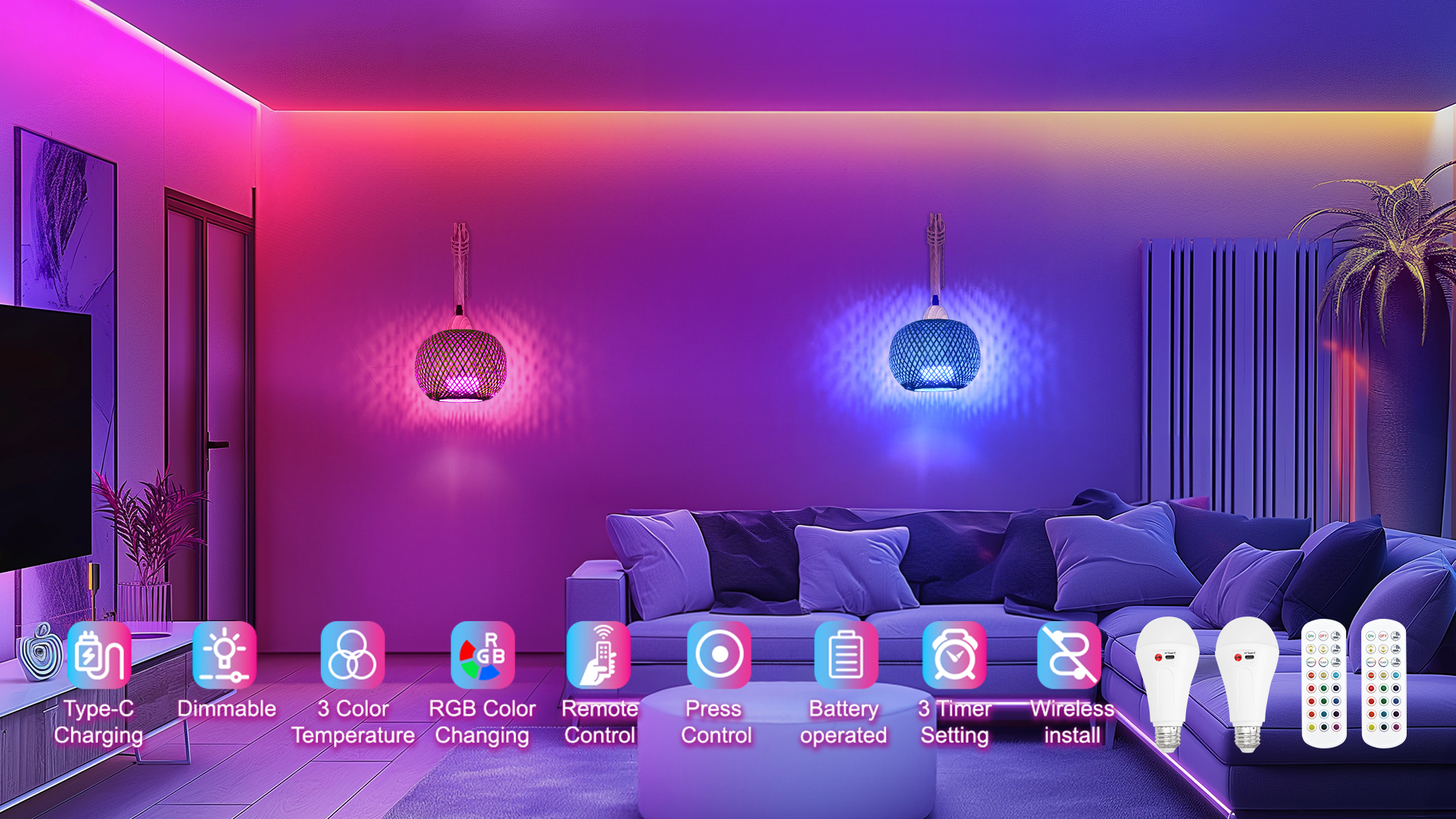 Image of Frideko Boho Rechargeable Battery Operated Wall Sconces Set of Two with Remote, RGB 15 Colors Dimmable Wireless Wall Light, Bamboo Indoor Wall Lamp with 3 Timer, Rattan Wall Lighting for Bedroom