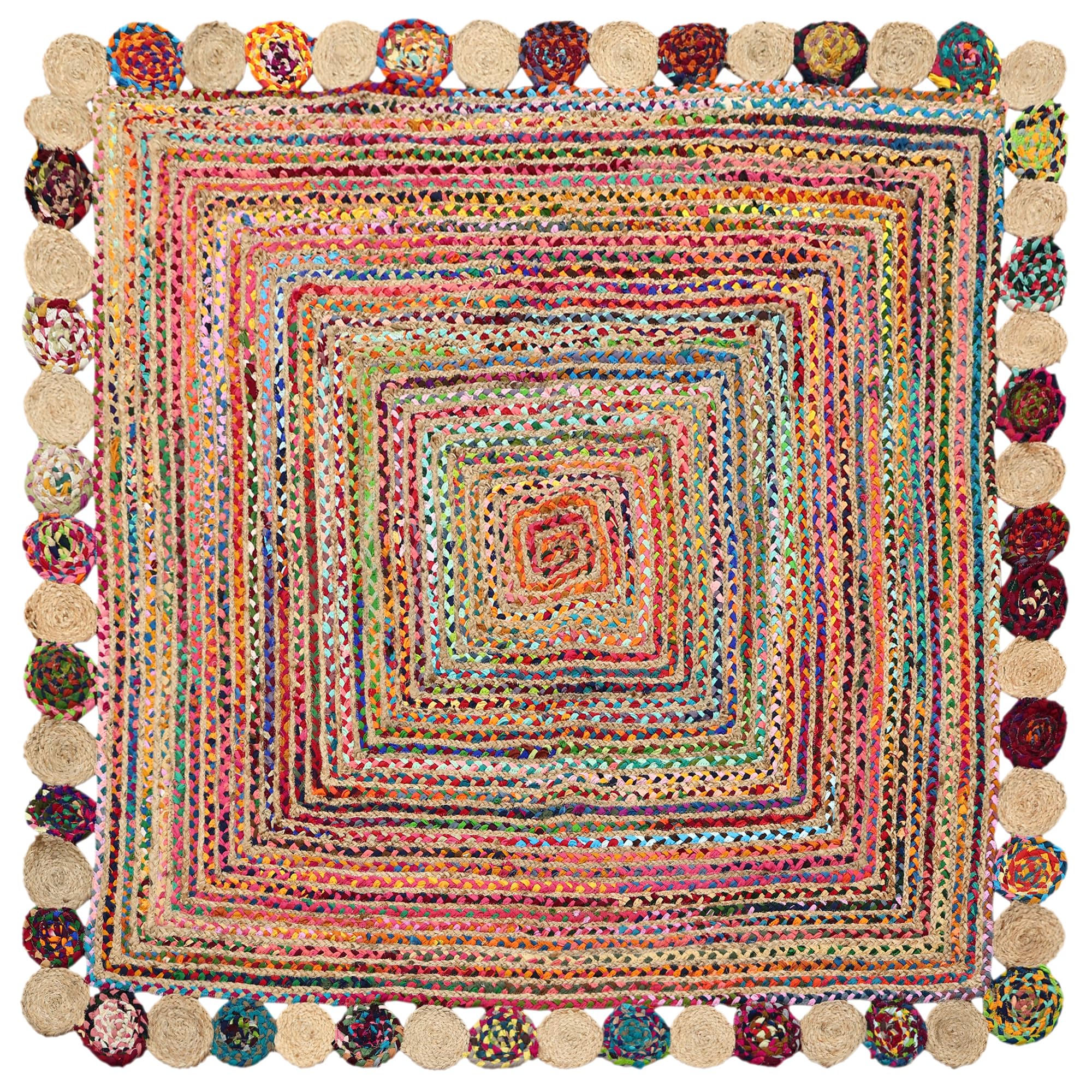 Tapis en jute multicolore robuste et isolant pour salon