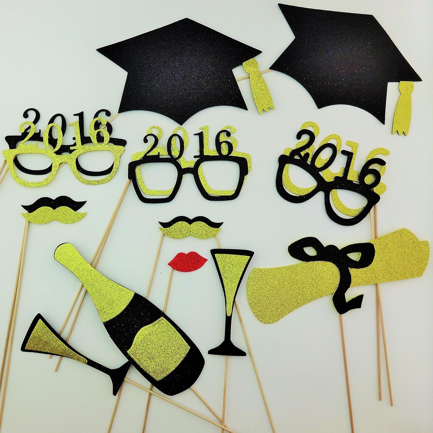17 Pc Graduation 2016 Glasses Photo Booth Props Mustache on a Stick New Years Graduation