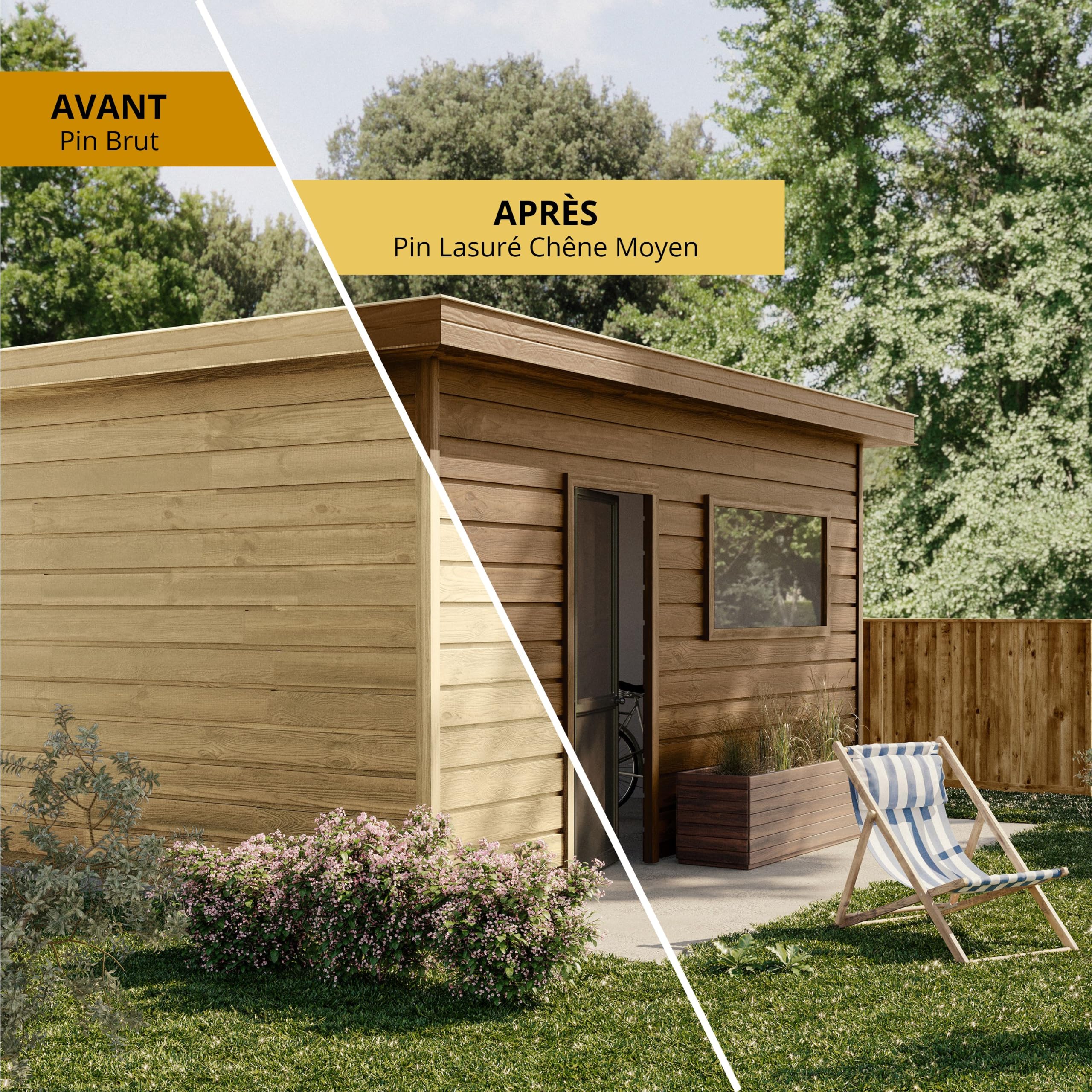 V33 Lasure Bois extérieur Chêne moyen - Protection Classique 4 ans - Protège du grisaillement - Direct bois neufs ou anciens - Texture anti-goutte - 5L