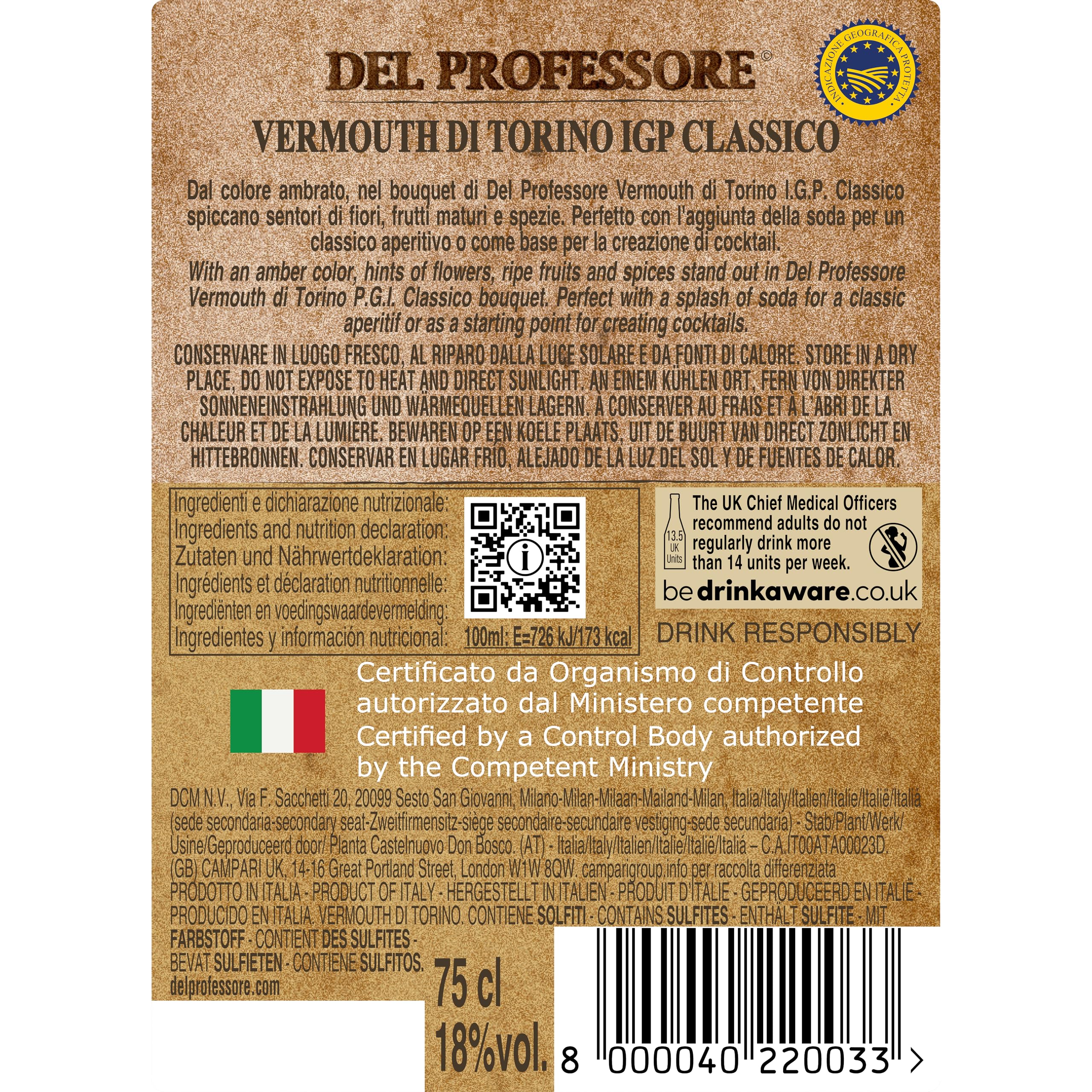 Del Professore - Vermouth di Torino I.G. Classico, 75 cl, 18% Vol