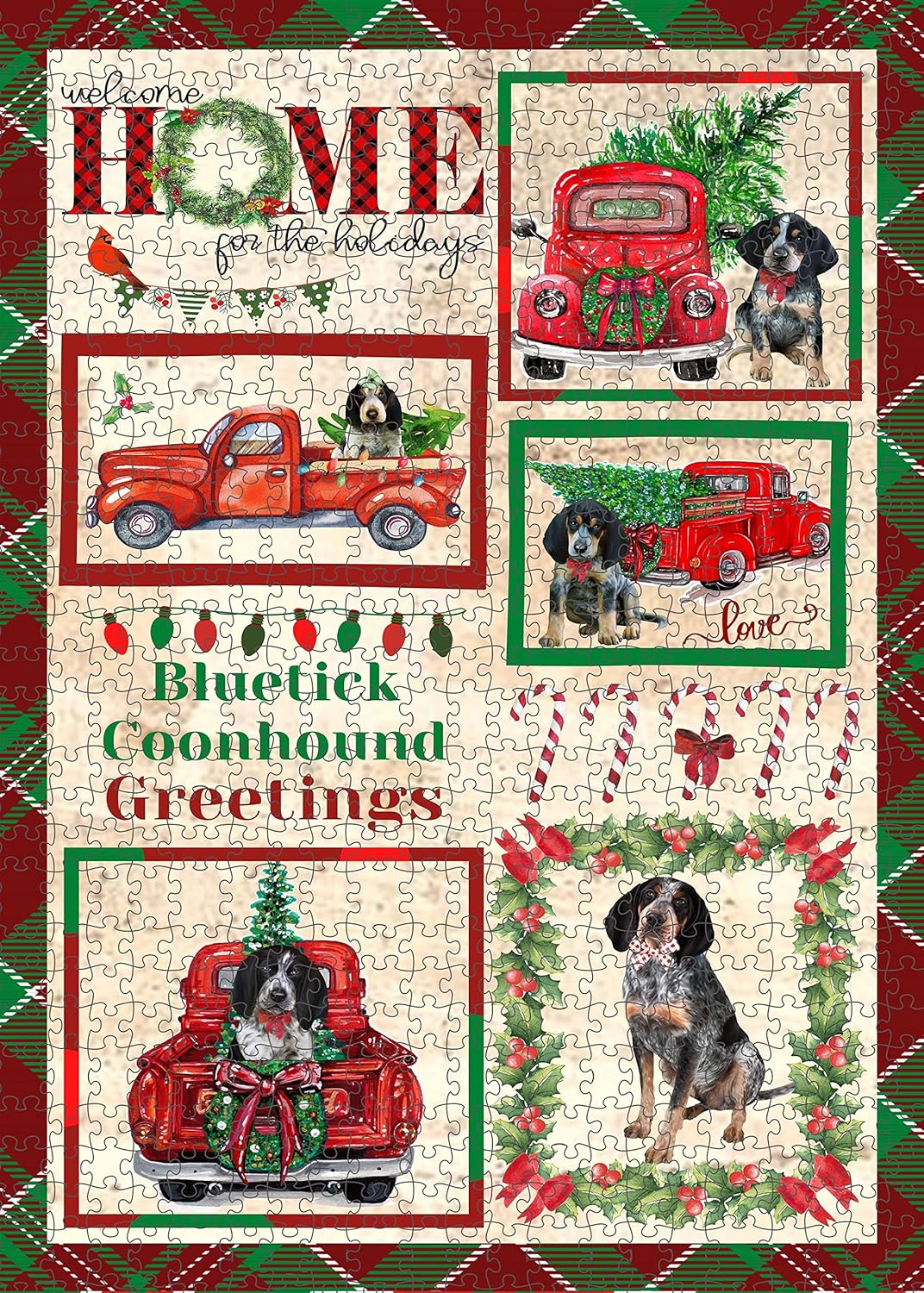 Welcome Home for Christmas Holidays Bluetick Coonhound Dogs Jigsaw Puzzle for Adults - Animal Printed Interlocking Puzzle Game Artwork - Gift for Dog Lover's - 1000 Pcs 29.5"x19.7"