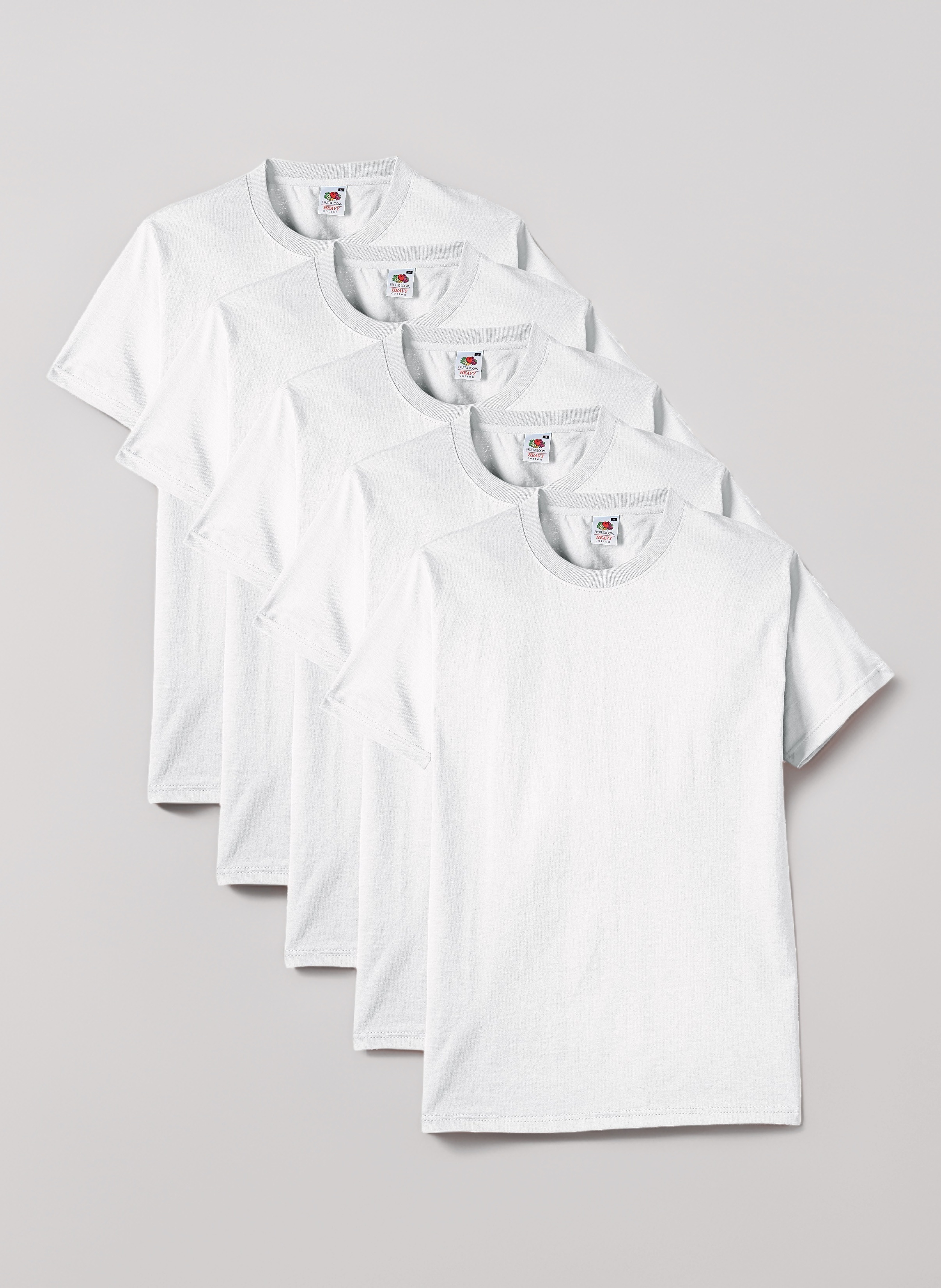 Fruit of the Loom Pack of 5 Heavy Cotton Men's T-Shirt + Free Web-Textilien24 Fabric Bag - S M L XL XXL 3XL - Various Colour Sets